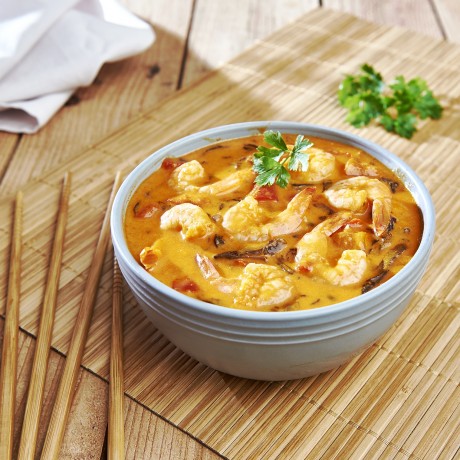 Crevettes sauce curry rouge